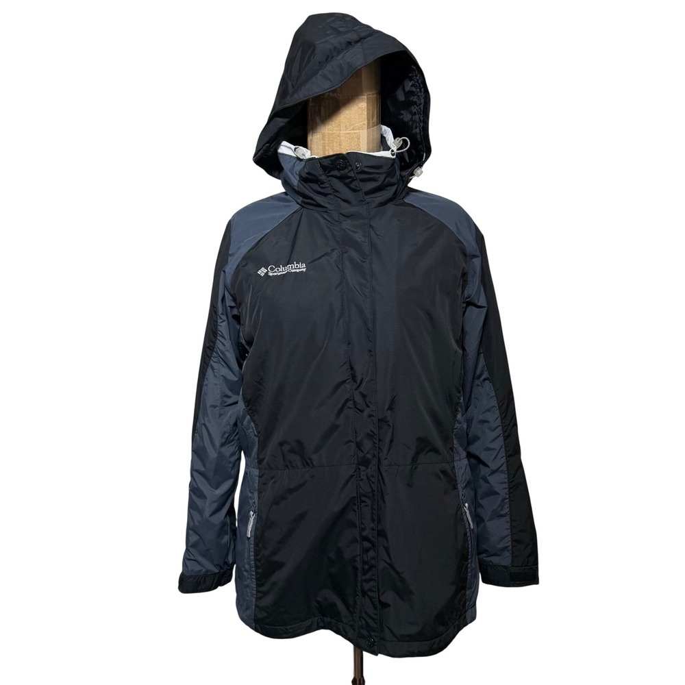 Columbia Jacket Women XL Black Core Interchange Hooded Full Zip Snap 3-in-1 Coat